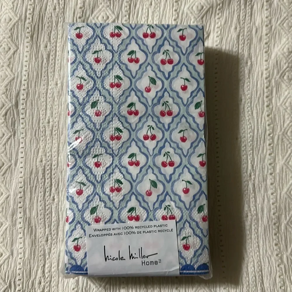 nicole miller Home 40 x 1pk Guest Paper Towel Napkins White Blue Cherry Trellis